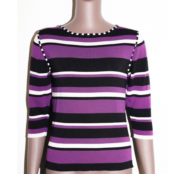 Vintage Preppy Purple Striped 3/4 Sleeve Basic Top Womens Casual Small - Picture 1 of 2